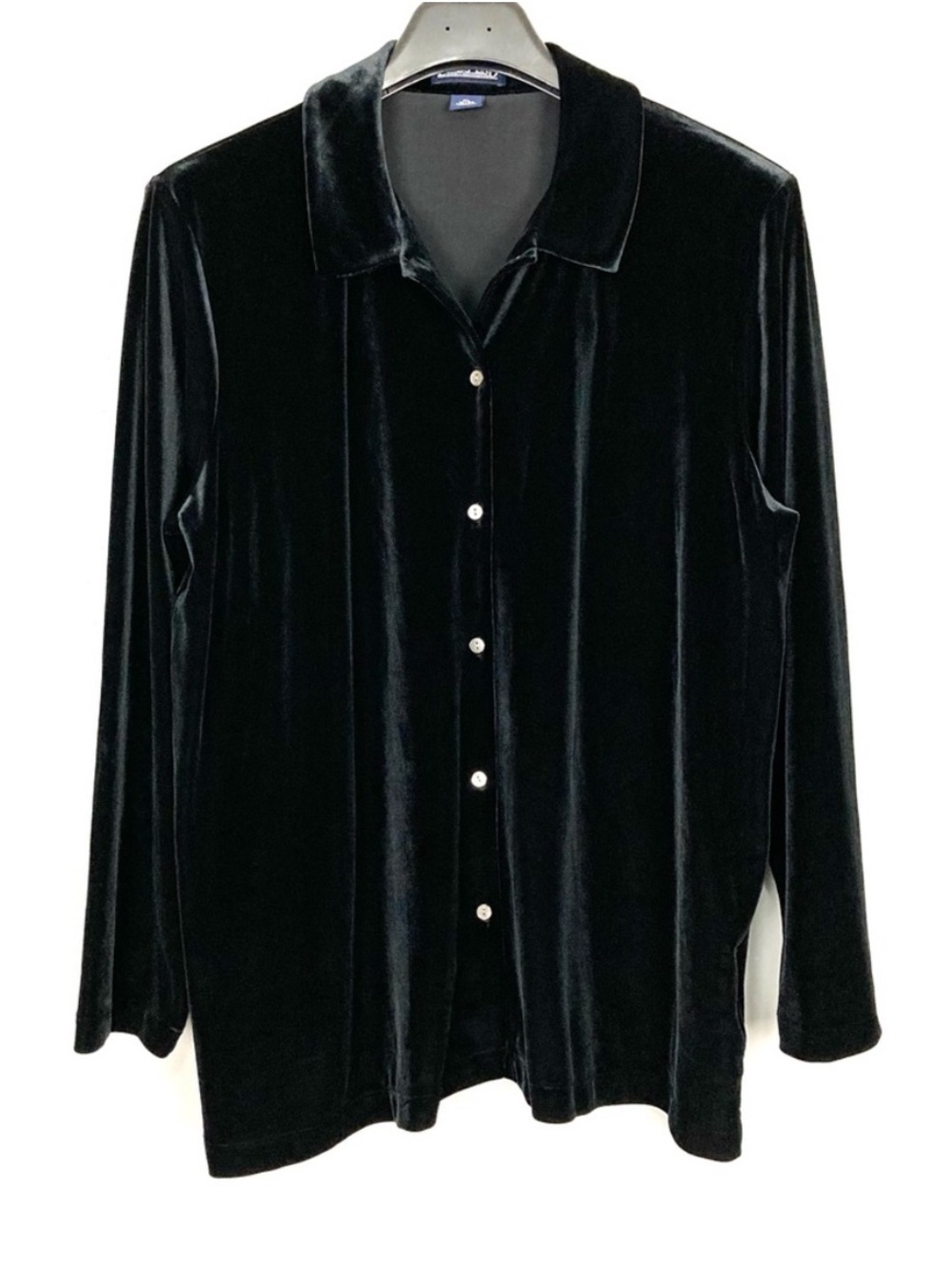 Lands End Plush Velvet Shirt Women’s Size XL Button Front Classic Elegant Black